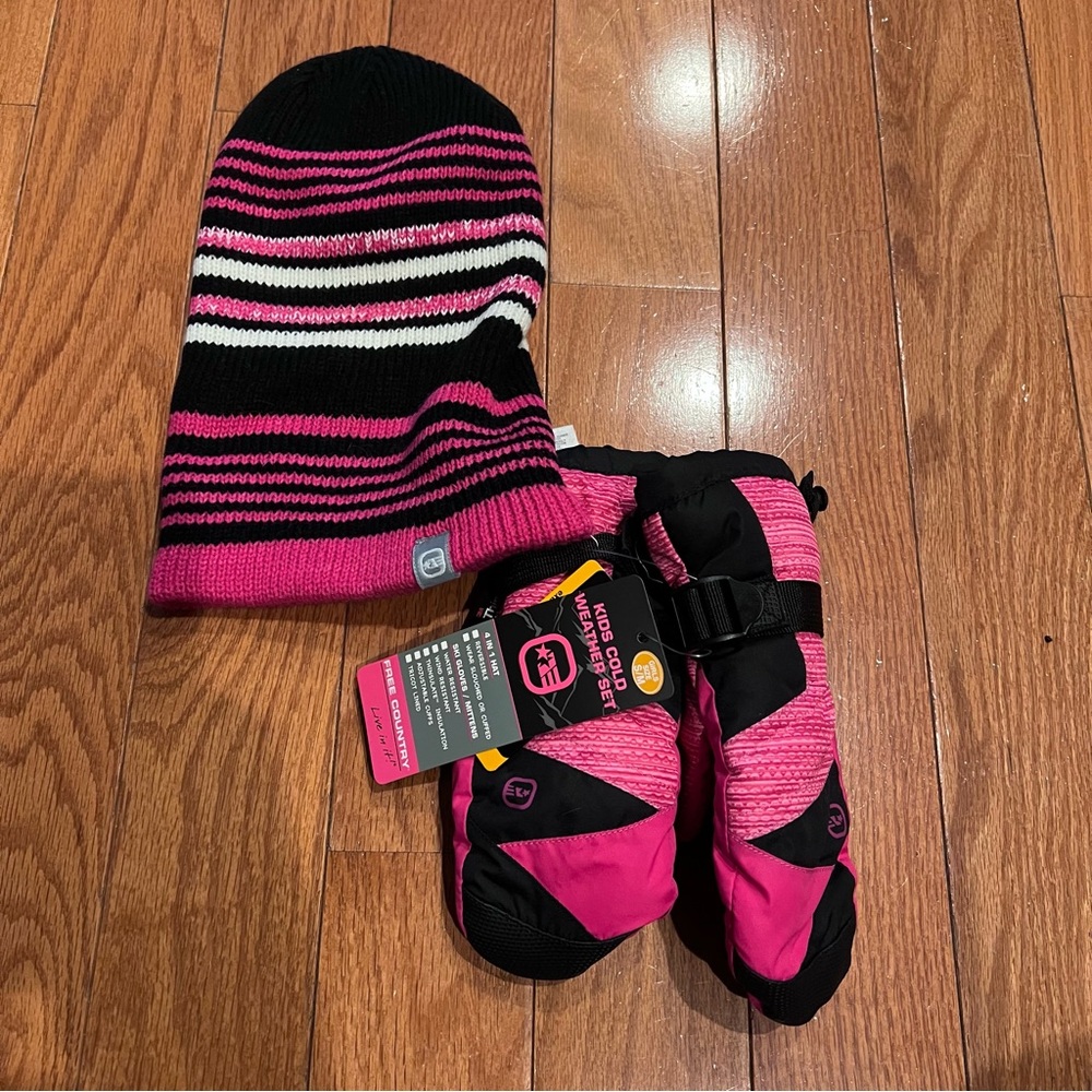 NWT Free Country Kids Hat Mitten Set Thinsulate Insulation Size S/M Small
